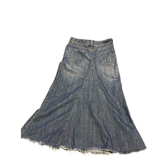 Y2K Kersh Blue Coco Jean Skirt 30 Denim Long Maxi Fringe Tulip Flare Modest 10 - Picture 5 of 5